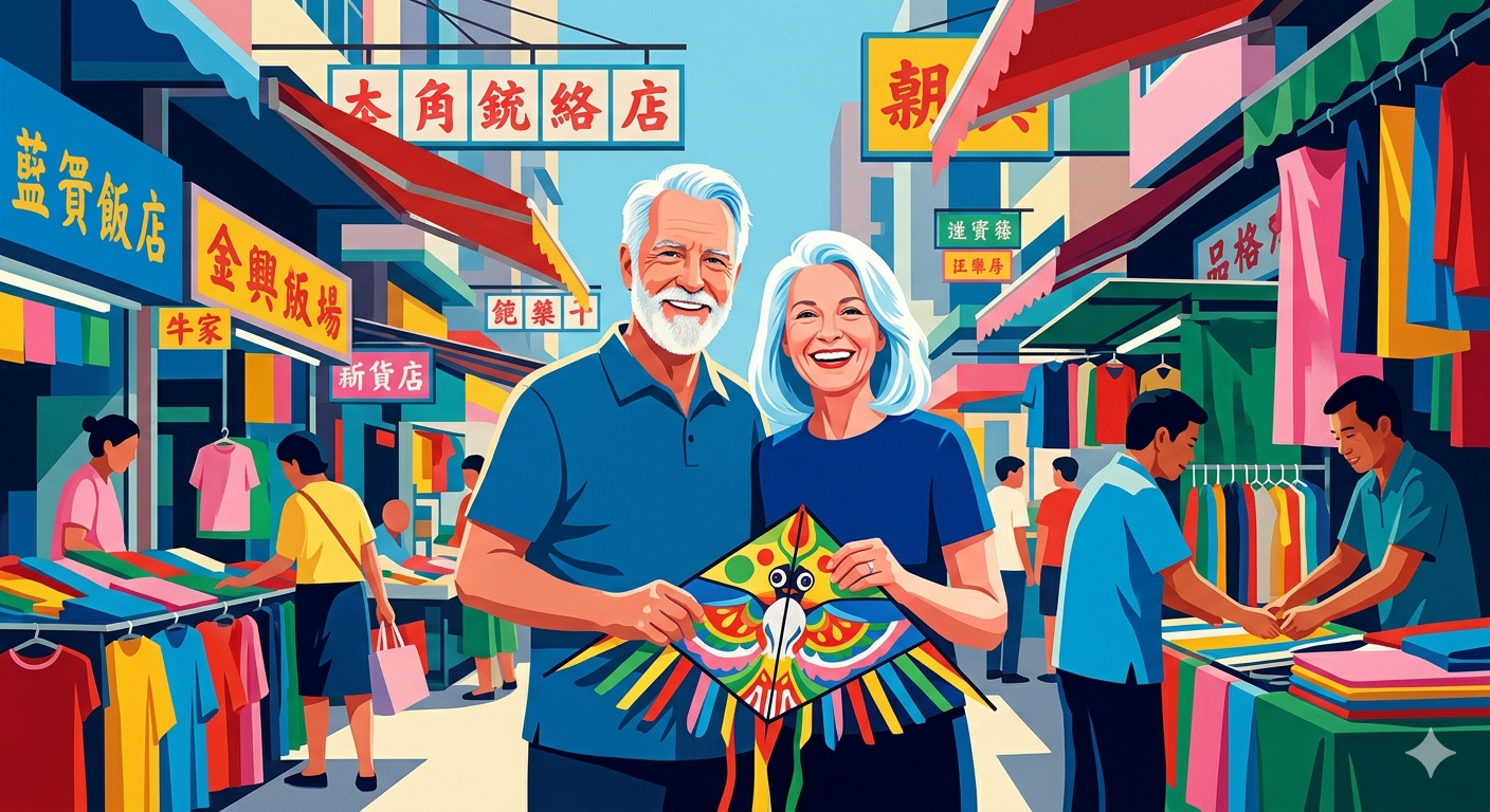 來自美國三藩市的夫婦在香港購買中國傳統風箏